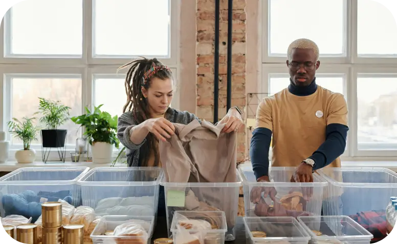 Woman and Man organizing clothes